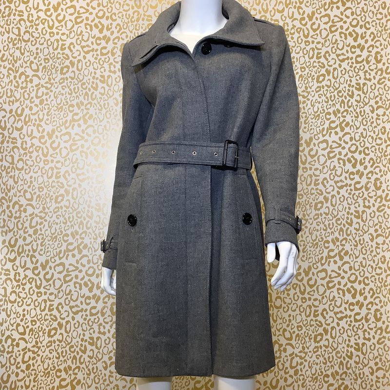 Burberry Gibbsmore Wool Blend Single Breasted Coat in Steel Gray Melange (Women&#39;s Size 10) - CL2041