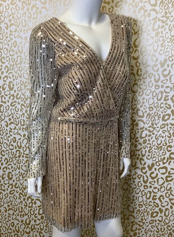 Mac Duggal 41029 Sequined Manhattan Dress, Nude/Silver (Women&#39;s Size 14) - CL2039