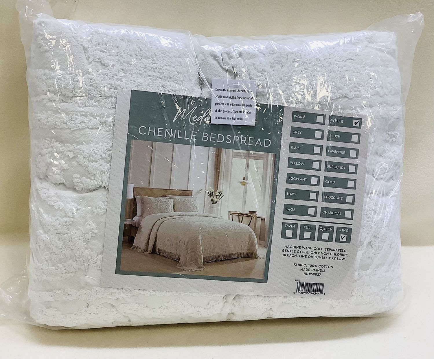 Beatrice Home Fashions Medallion Chenille Bedspread, White (Size King) -  RS5105