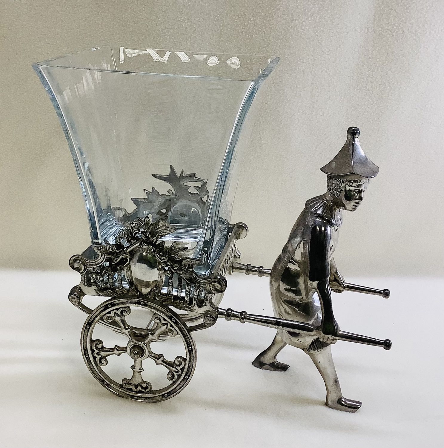 Vintage Castilian Imports Silverplate Rickshaw and Crystal Vase - RS5161