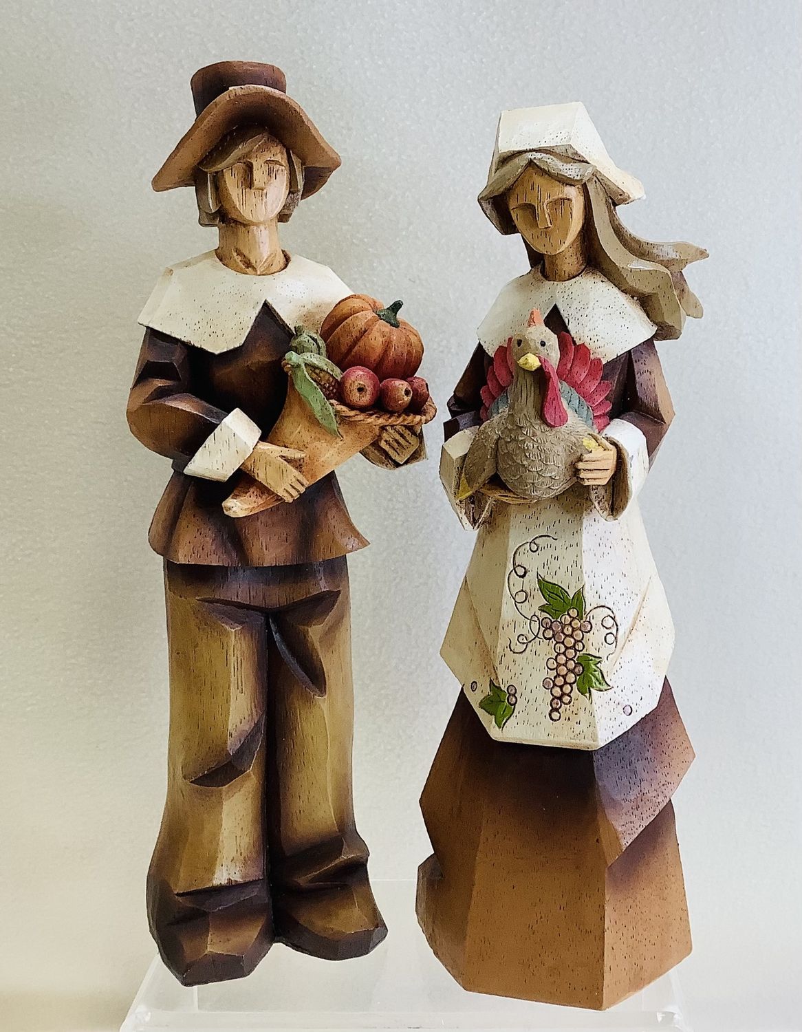 Pacific Rim Style Cubist Thanksgiving Pilgrim Man &amp; Woman Figures - RS5172