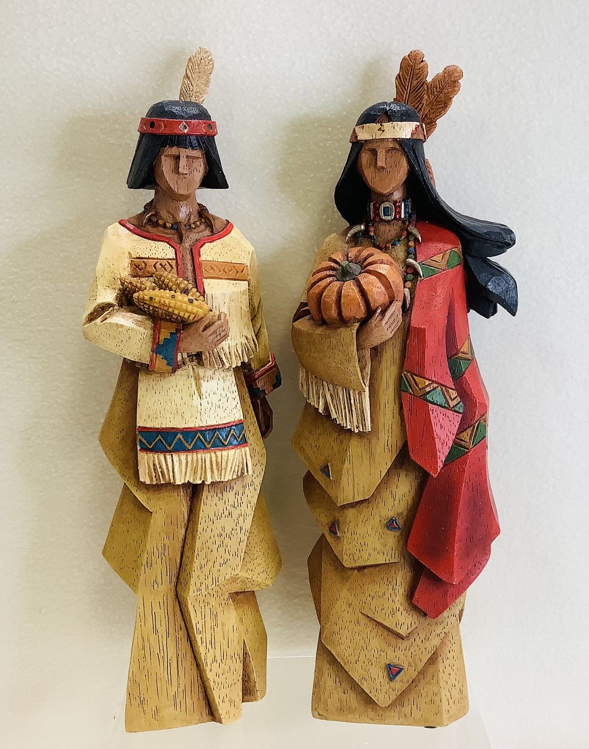 Pacific Rim Style Cubist Native American Indian Man &amp; Woman Figures - RS5171