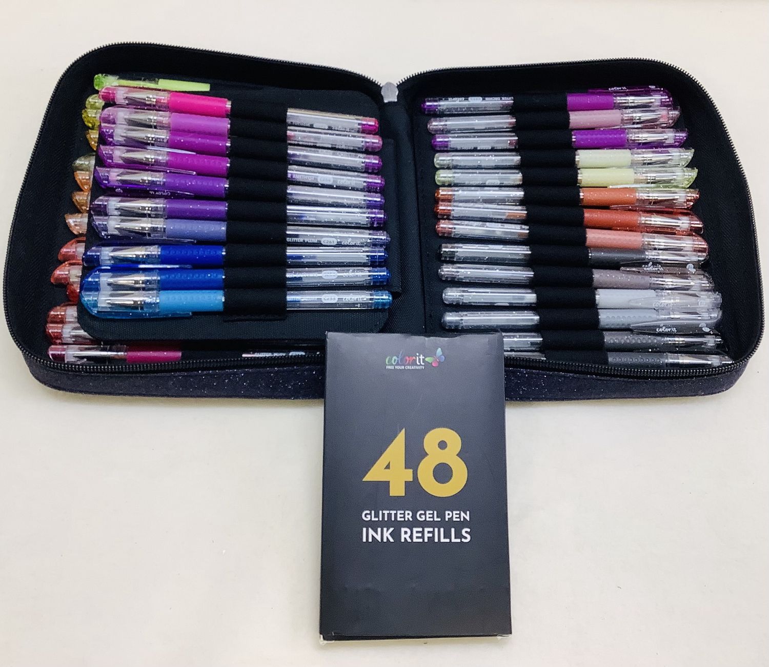 Colorit 48 Glitter Gel Pen Set, 48 Ink Refills w/Travel Case - RS5181