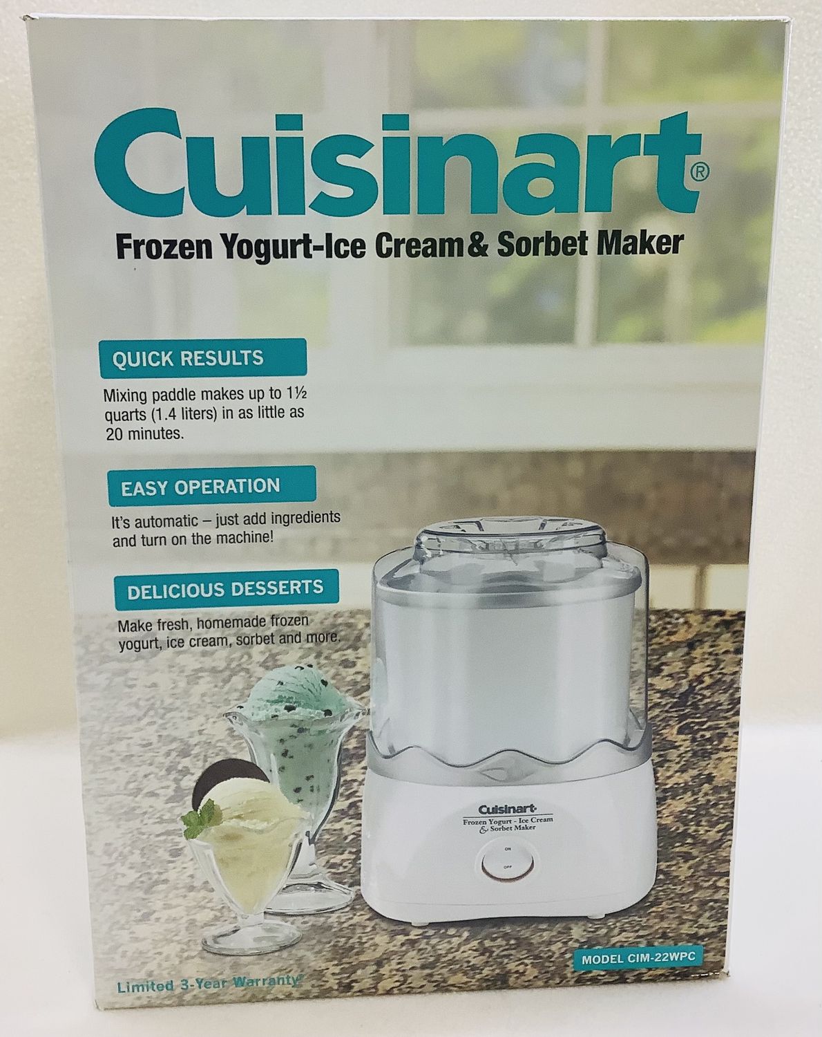 Cuisinart Frozen Yogurt &amp; Ice Cream Maker Model CIM-22WPC, 1.5 QT - RS5183