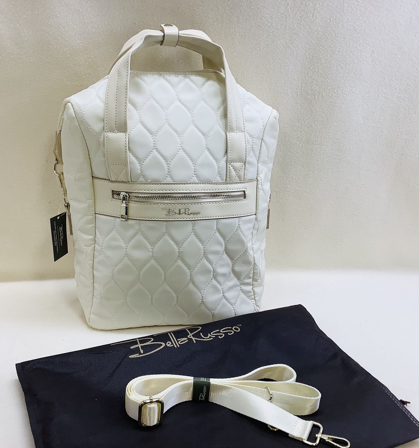 Bella Russo Tote Back Pack Shoulder Bag w/Dustbag, Cream - RS5189