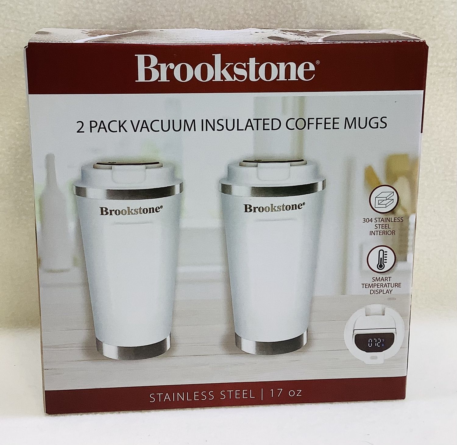 Brookstone 2 Pack Vacuum Insulated 17 oz. Coffee Mugs, White - RS5187