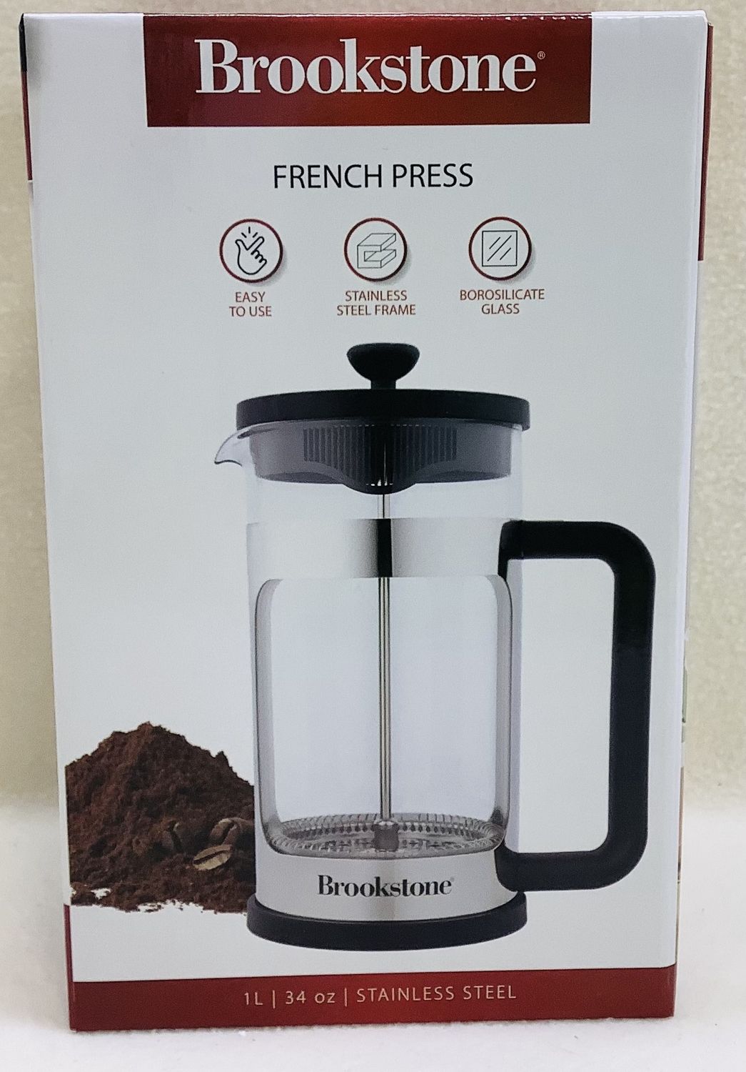 Brookstone French Press, Glass w/Stainless Steel Frame - RS5199
