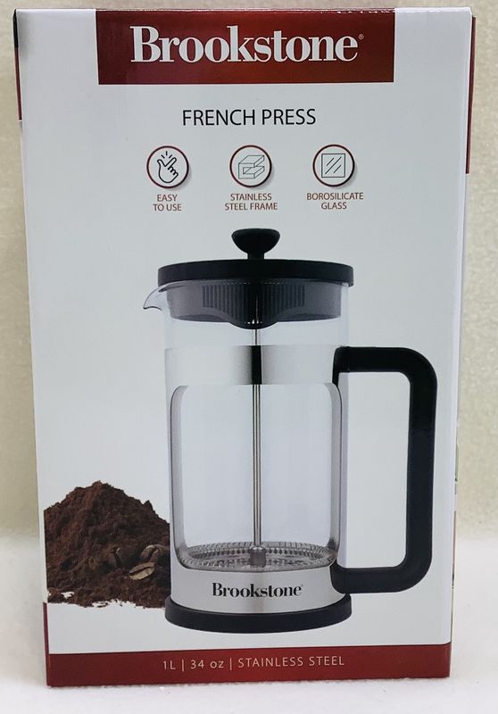 Brookstone French Press, Glass w/Stainless Steel Frame - RS5199