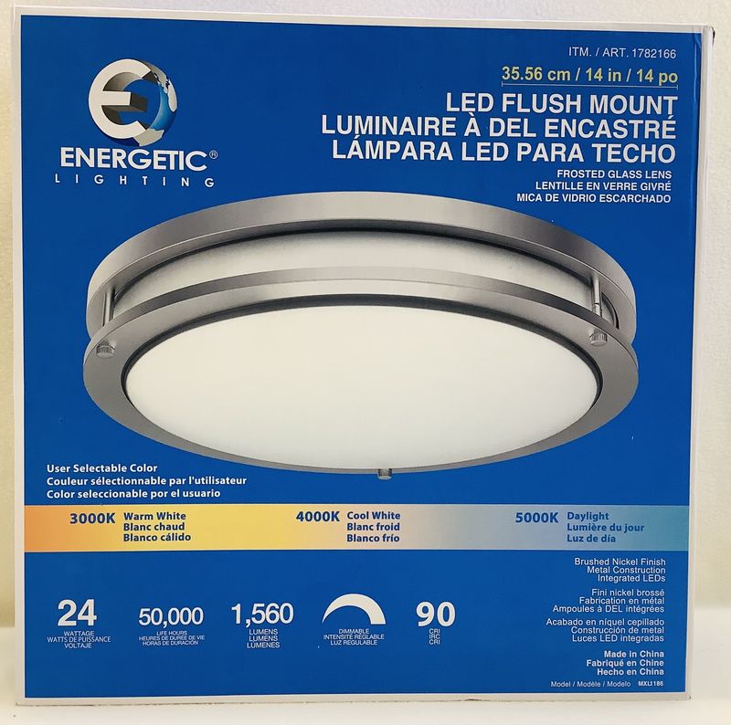 Energetic Lighting 14&quot; LED Flush Mount Light Fixture, Brushed Nickel - RS5205