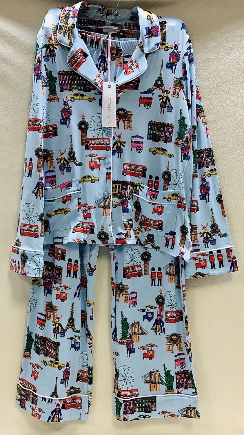Beauty Sleep Social Woman&#39;s 2-PC Pajamas, London Holiday - CL2047
