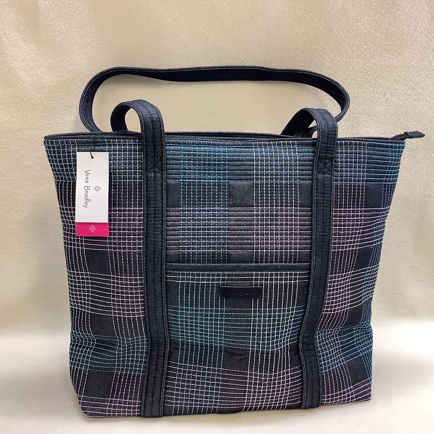 Vera Bradley Large Plaid Iconic Vera Tote, Denim Navy - RS5222