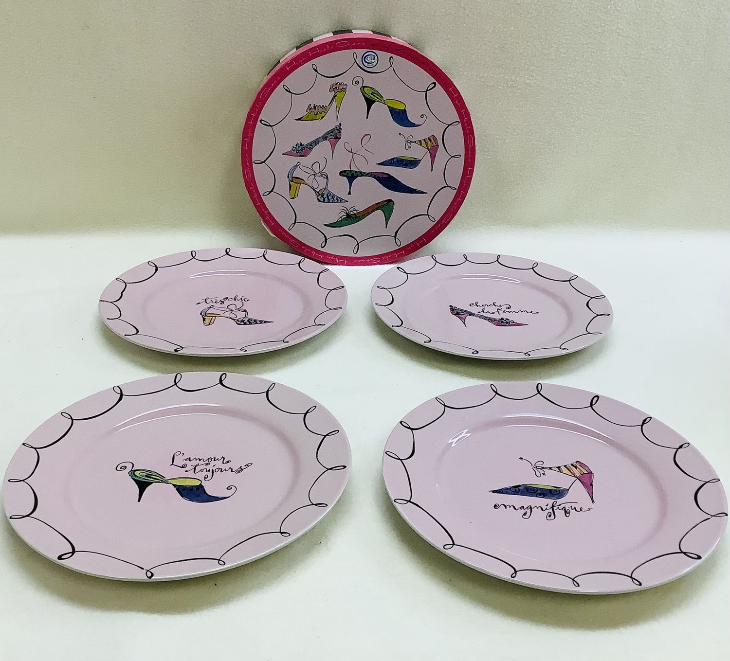 Rosanna 8&quot; Salad/Dessert Plates, High Heel Shoes French Pink (Set of 4) - RS5232