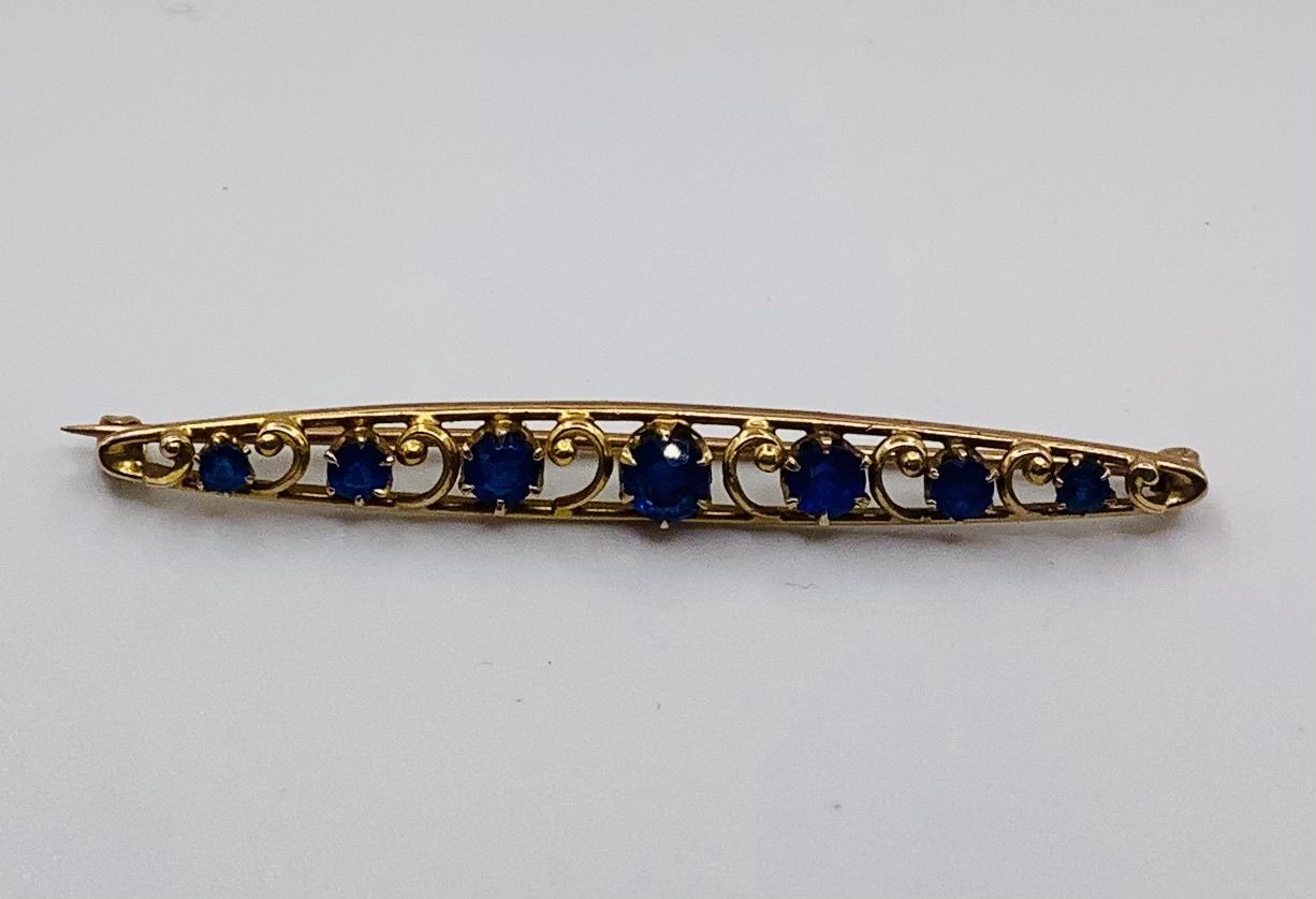10K Lab Created Blue Sapphire Antique Bar Pin - RS5266