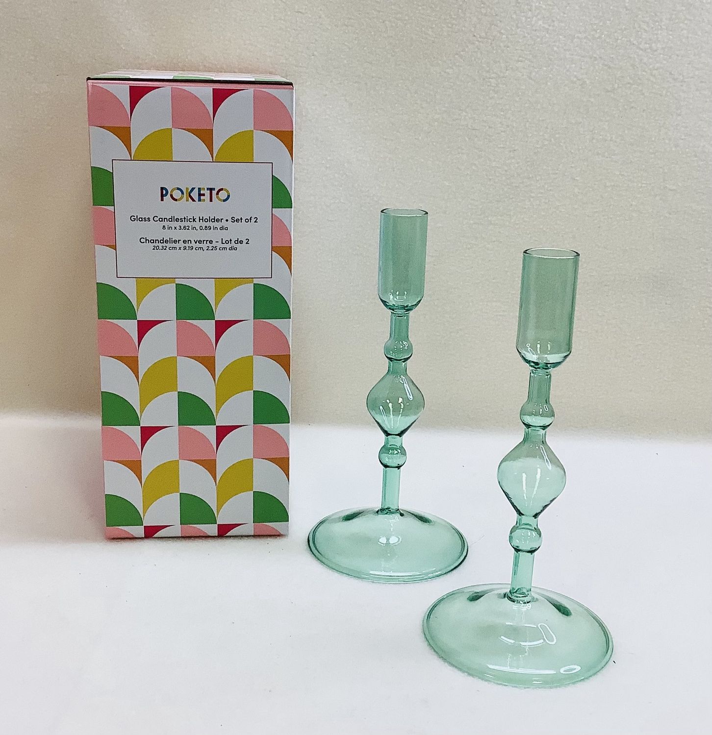 Poketo Glass Candlestick Holder, Green (Set of 2) - RS5269