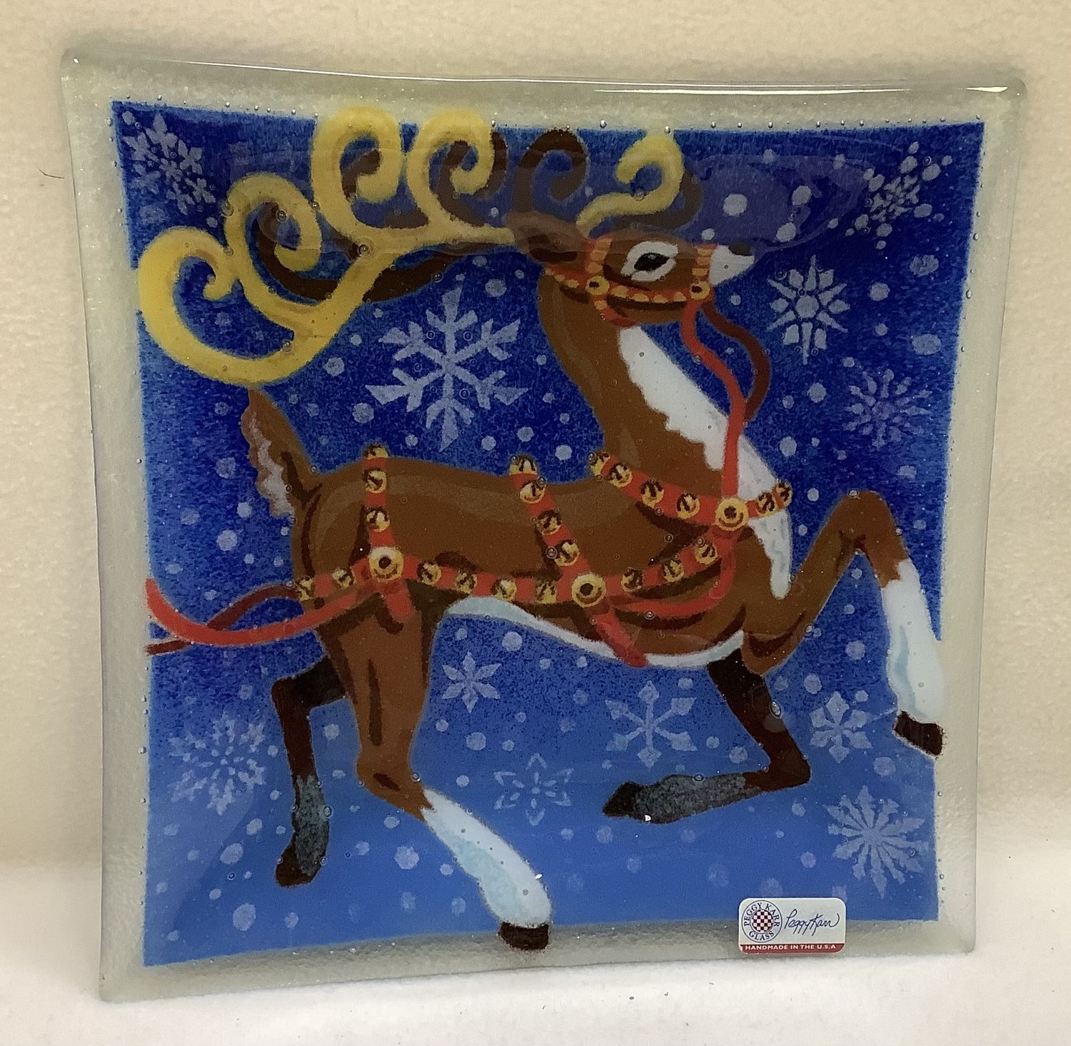 Peggy Karr Fused Glass Christmas Reindeer Plate - RS5282