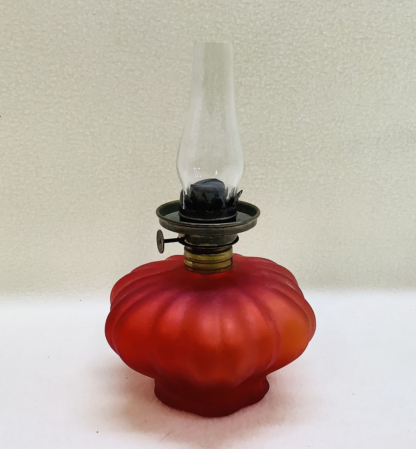 Antique Ruby Red Frosted Puffy Miniature Kerosene Lamp - RS5293