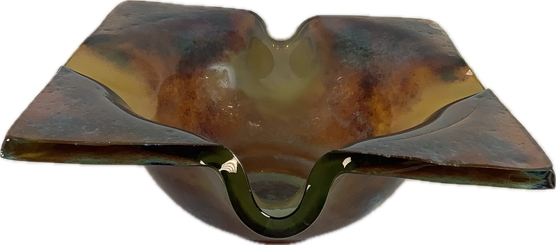 Amber Colored 4-fold Glass Bowl by Salvatore Polizzi (Signed) - RS5321