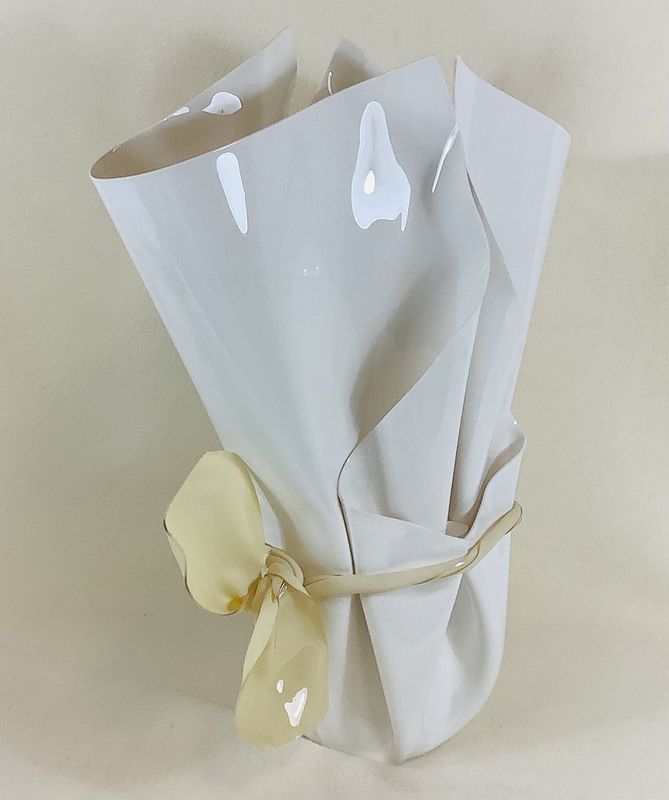 Abstract Sculpture Signed Handkerchief Vase with Bow - RS5325