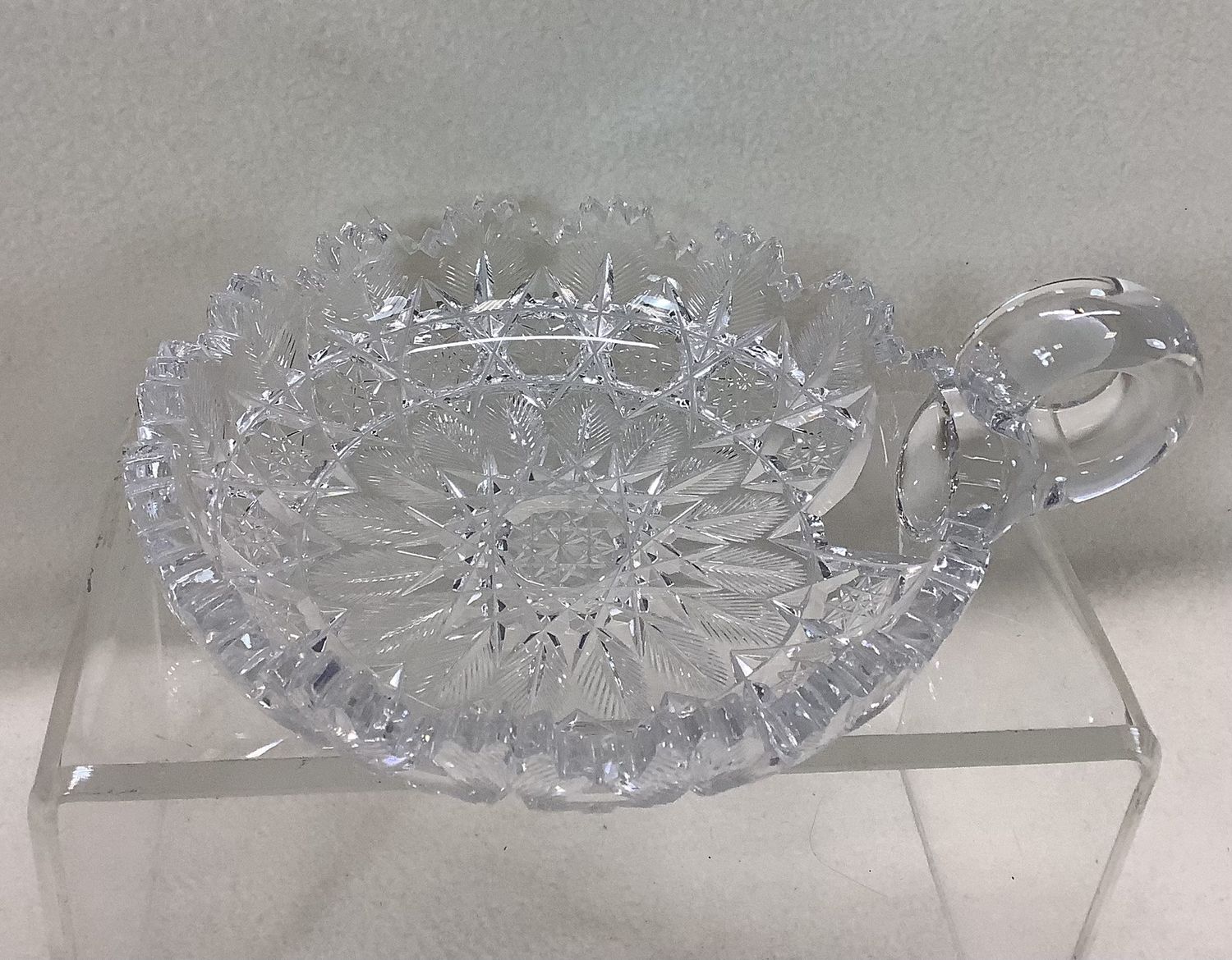 American Brilliant Cut Glass Bon Bon Dish with Finger Handle - RS5335