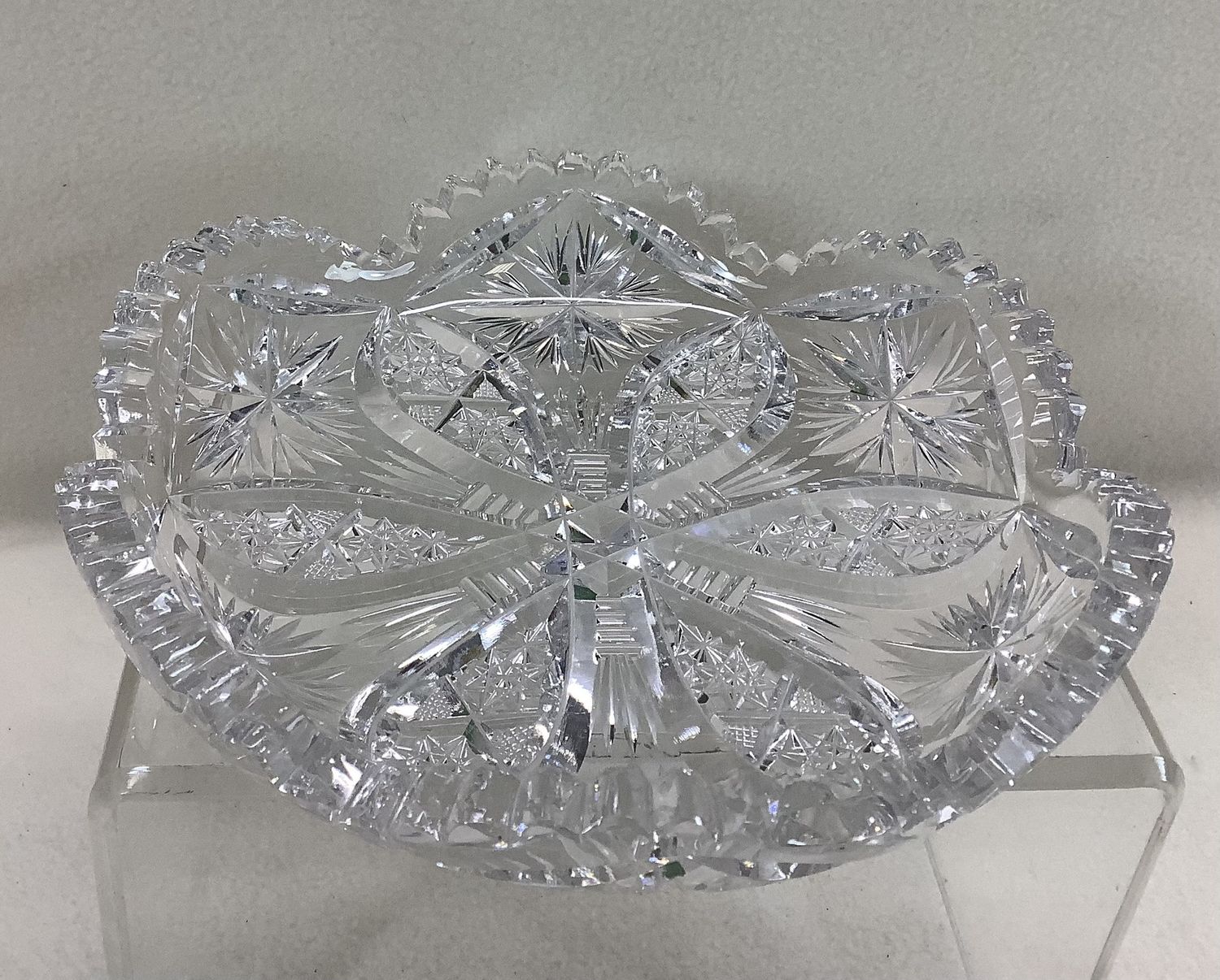 American Brilliant Heavy Antique Cut Crystal Plate with Starbursts - RS5336