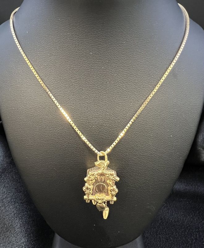 14K Cuckoo Clock Charm with 16" Box Chain - RS5346