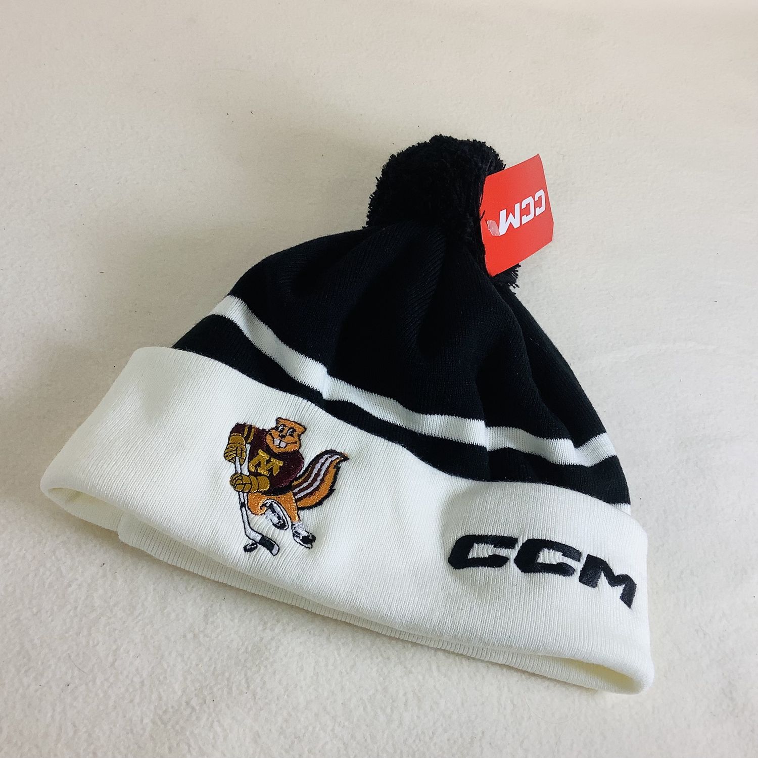 CCM Minnesota Gopher Hockey Cuffed Beanie, Black &amp; White - CL2051