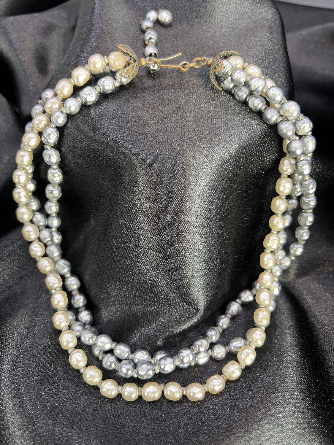 Vintage Miriam Haskell Triple Strand 12&quot; Faux Pearl Necklace - RS5382