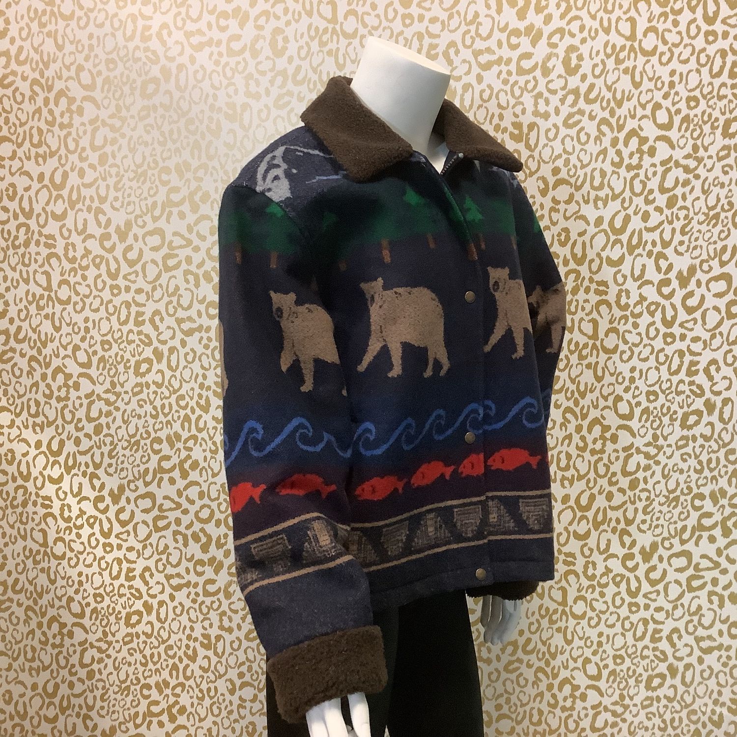 Pendleton Original Wool Blanket Coat Bear Fish Mountains Pines (Women&#39;s Size S) - CL2058