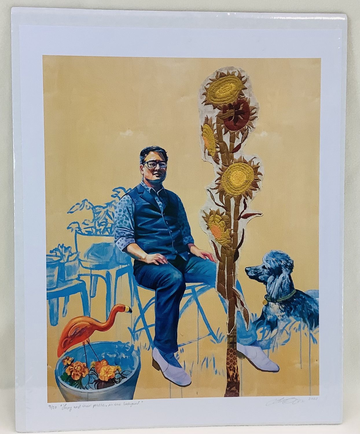 "Lacey and their poodle, in the backyard" Print by Leslie Barlow - RS5390