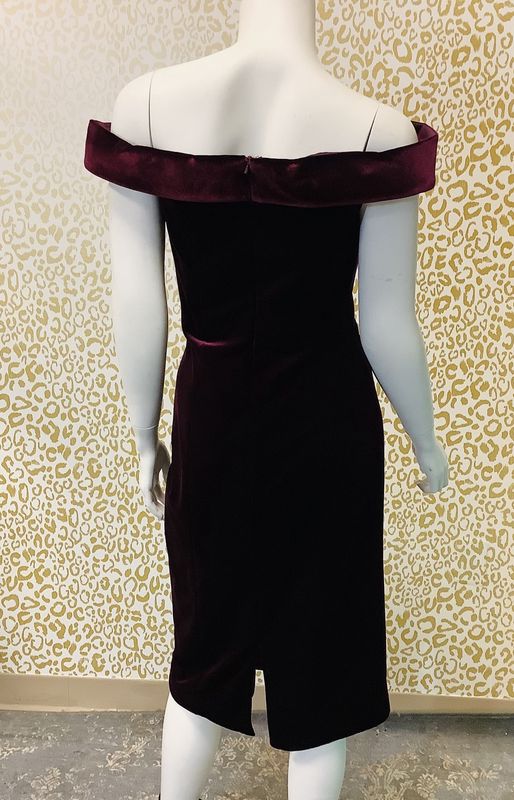 Jovani Off-the Shoulder Plum Velvet Midi Dress (Women's Size 6) - CL2059