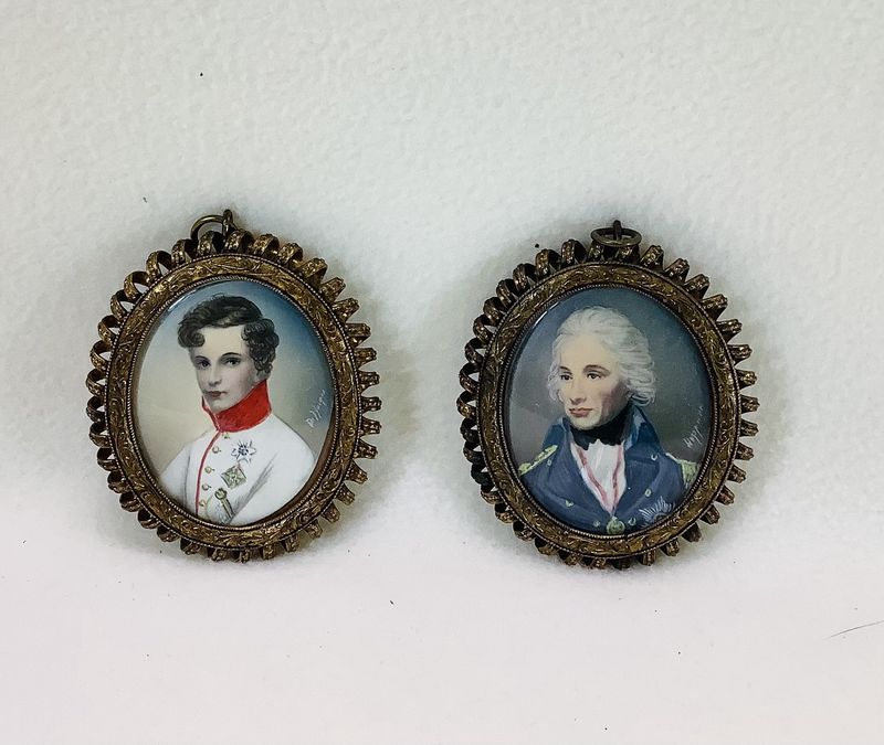 Vintage Hand Painted Oval Pendant Portraits (Set of 2) - RS5402