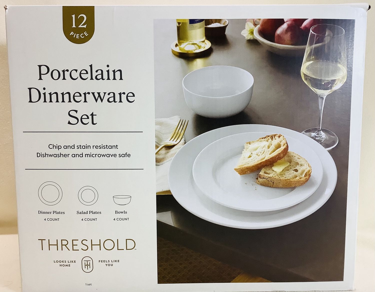 Threshold 12-PC Poreclain Round Rim Dinnerware Set, White - RS5426