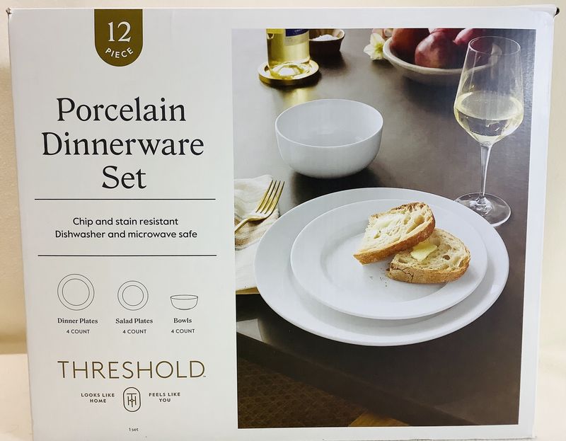 Threshold 12-PC Poreclain Round Rim Dinnerware Set, White - RS5426