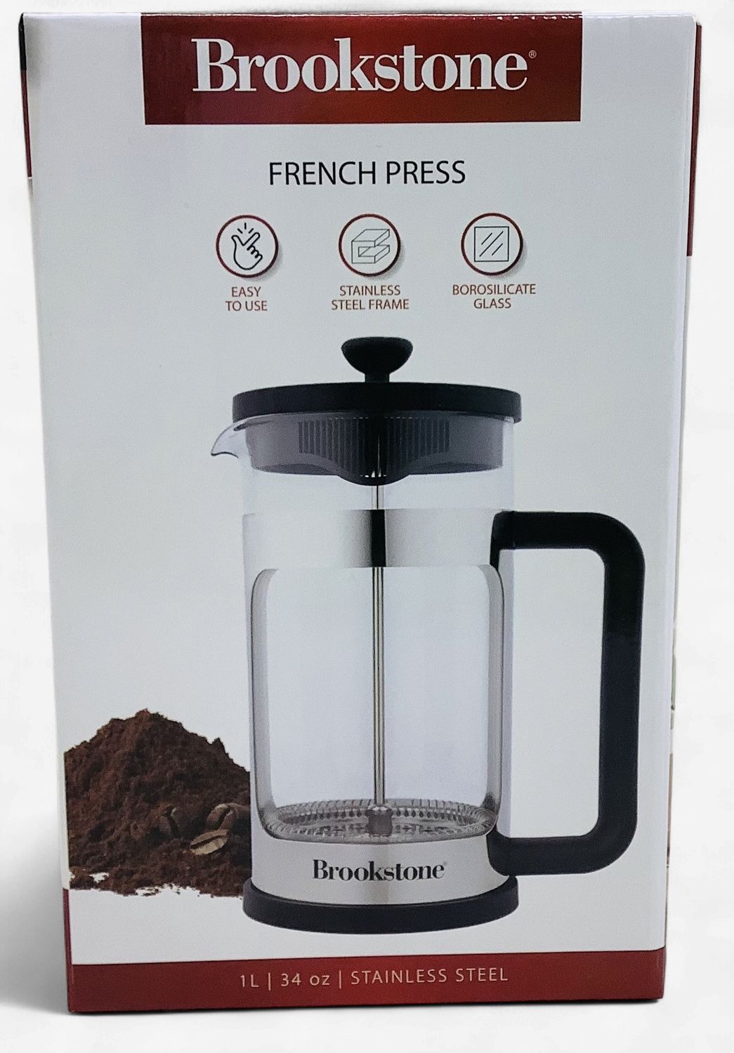 Brookstone French Press, Glass w/Stainless Steel Frame - RS5199