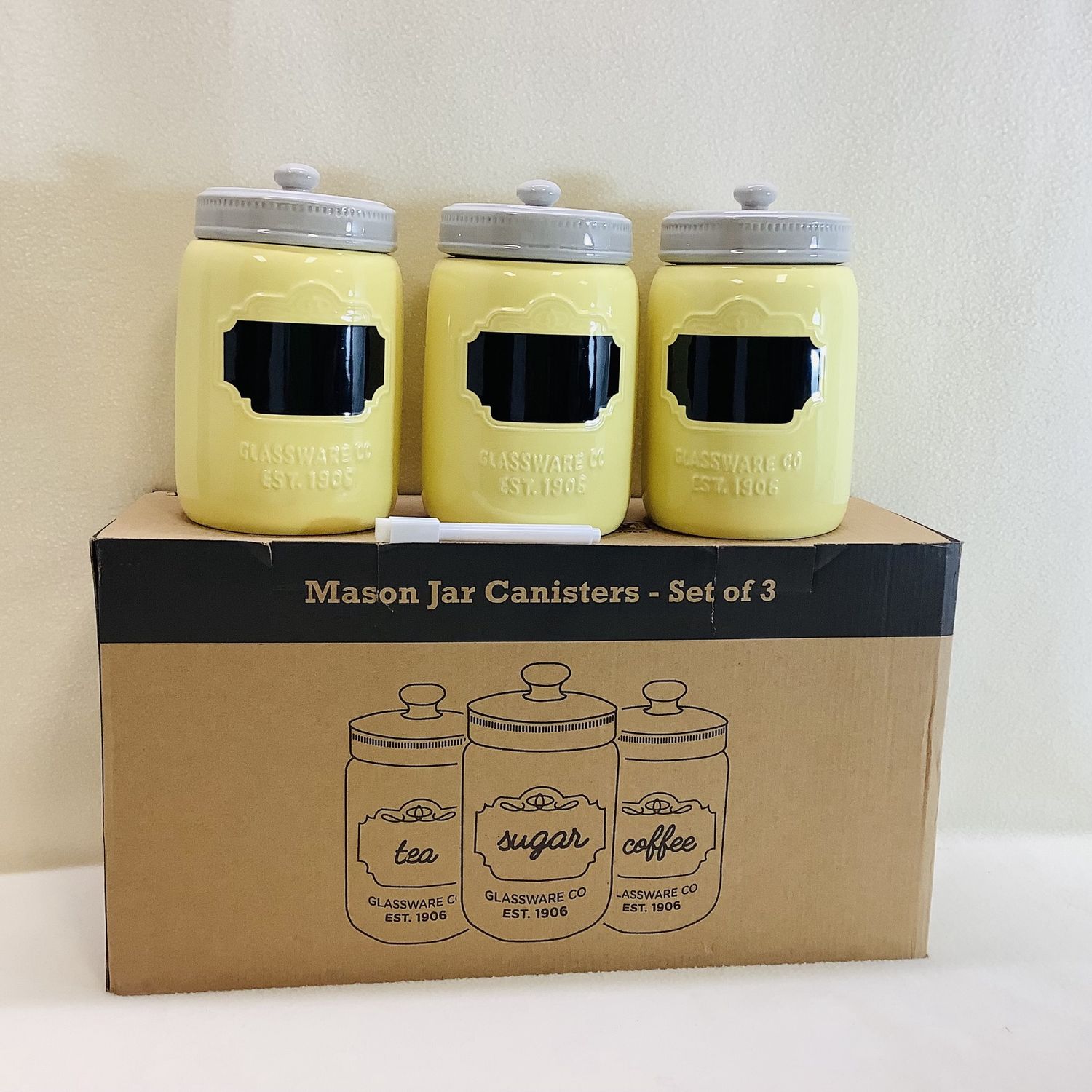 Comfify Mason Jar Ceramic Canisters (Set of 3), Yellow - RS5464