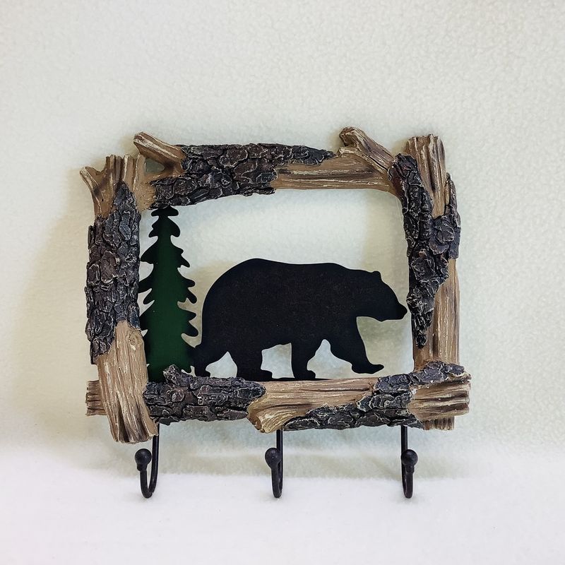 Bridge Collection 7.5" Log Framed Black Bear Key Holder - RS5471