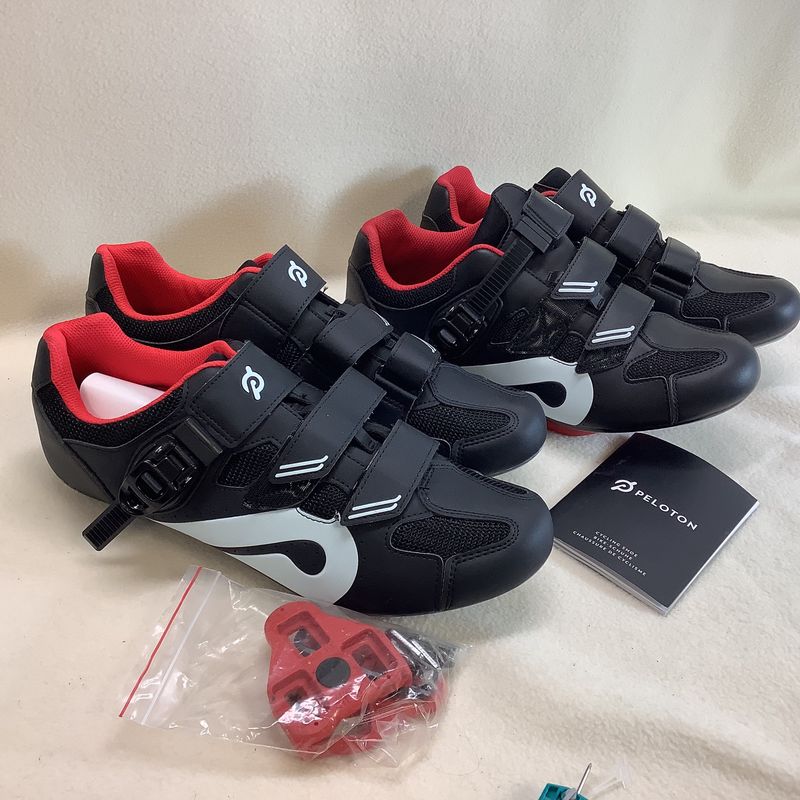 Peloton Adjustable Cycling Shoes w/Buckle Straps, Black/White/Red - RS5517