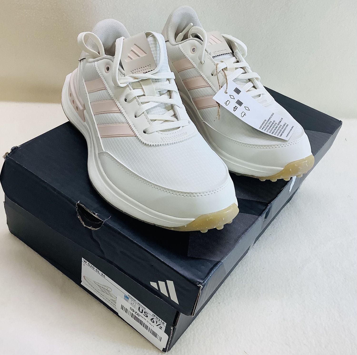 Adidas S2G 24 Spikeless Golf Shoes, Off-White w/Pink Accents (Women's Size 6.5) - RS5532