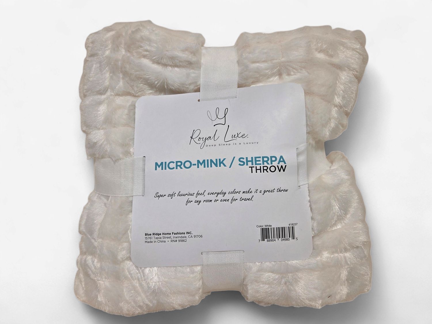 Royal Luxe Micro-Mink Sherpa Throw, White - RS5547
