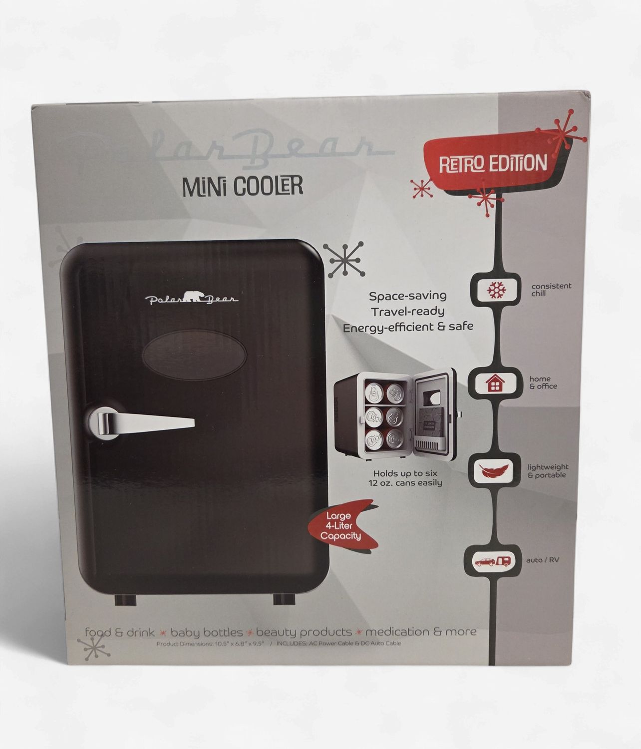 Polar Bear Retro Edition Mini Cooler, Black - RS5576