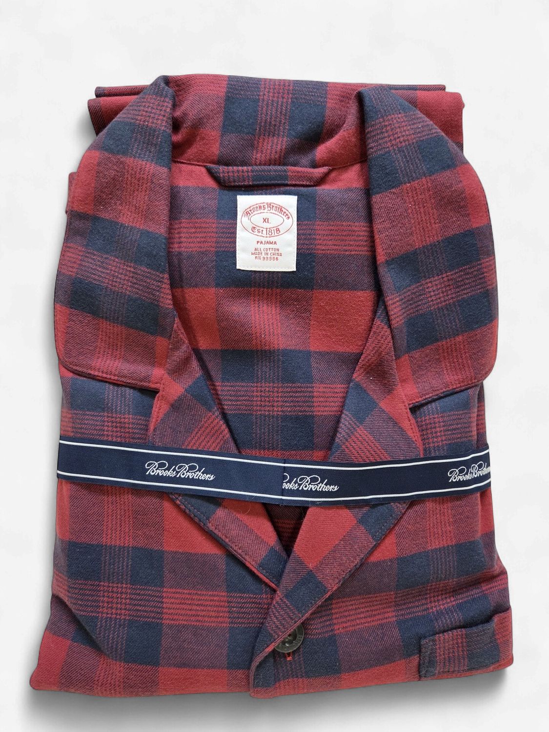 Brooks Brothers Flannel Pajamas, Navy/Red Plaid (Men's Size XL) - CL2093