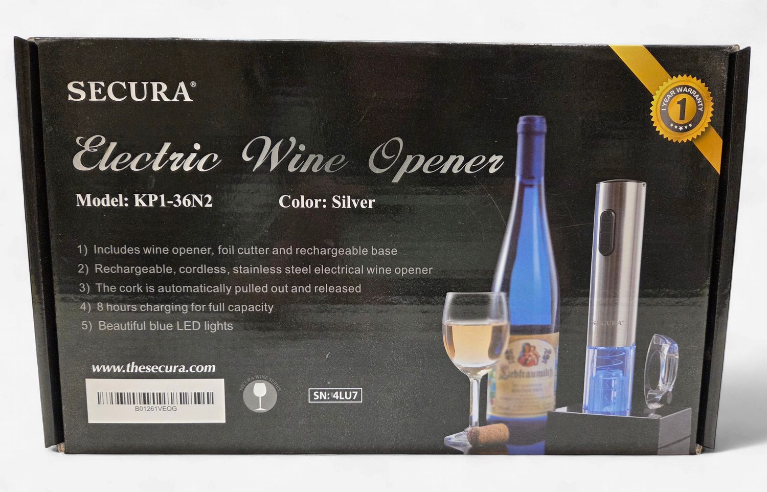 Secura Electric Wine Opener, Silver - RS5618