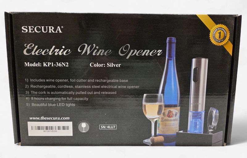 Secura Electric Wine Opener, Silver - RS5618