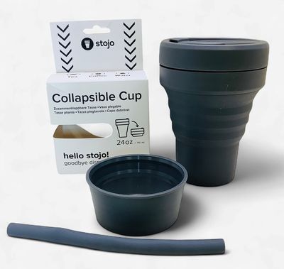 Stojo 24 oz. Collapsible Cup with Straw, Gray - RS5644