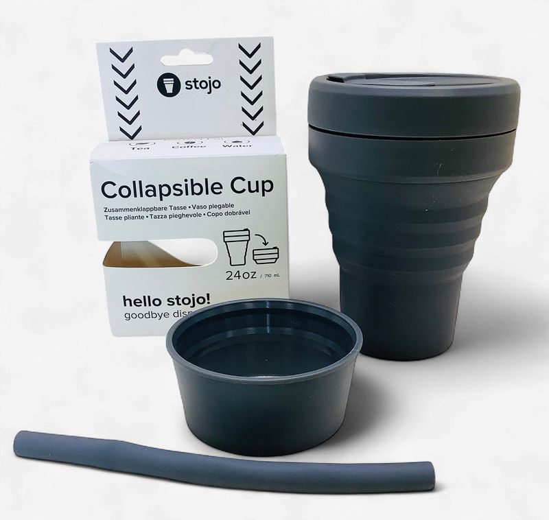 Stojo 24 oz. Collapsible Cup with Straw, Gray - RS5644