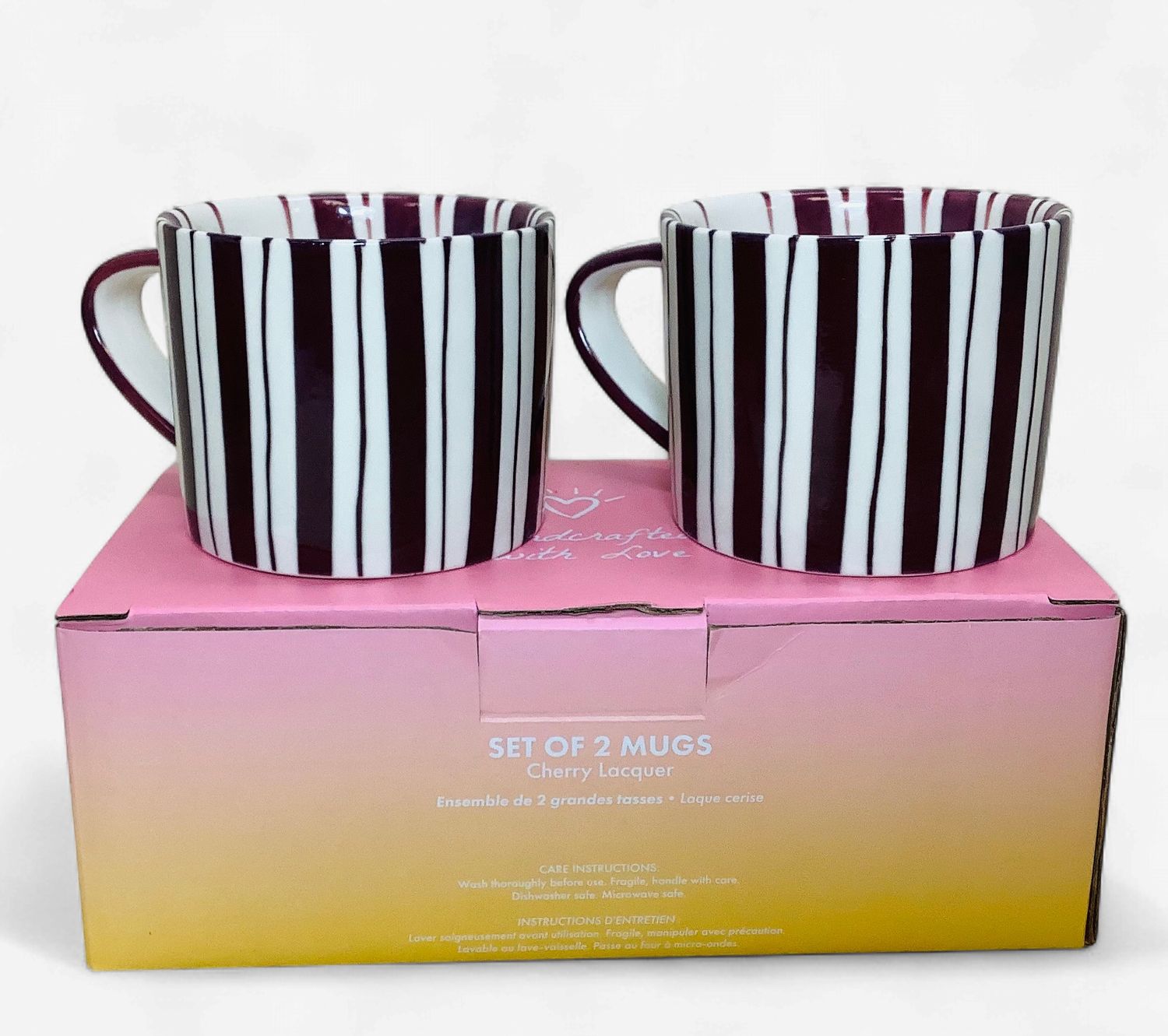 Noon &amp; Moon Cherry Lacquer Striped Coffee/Tea Mugs (Set of 2) - RS5682