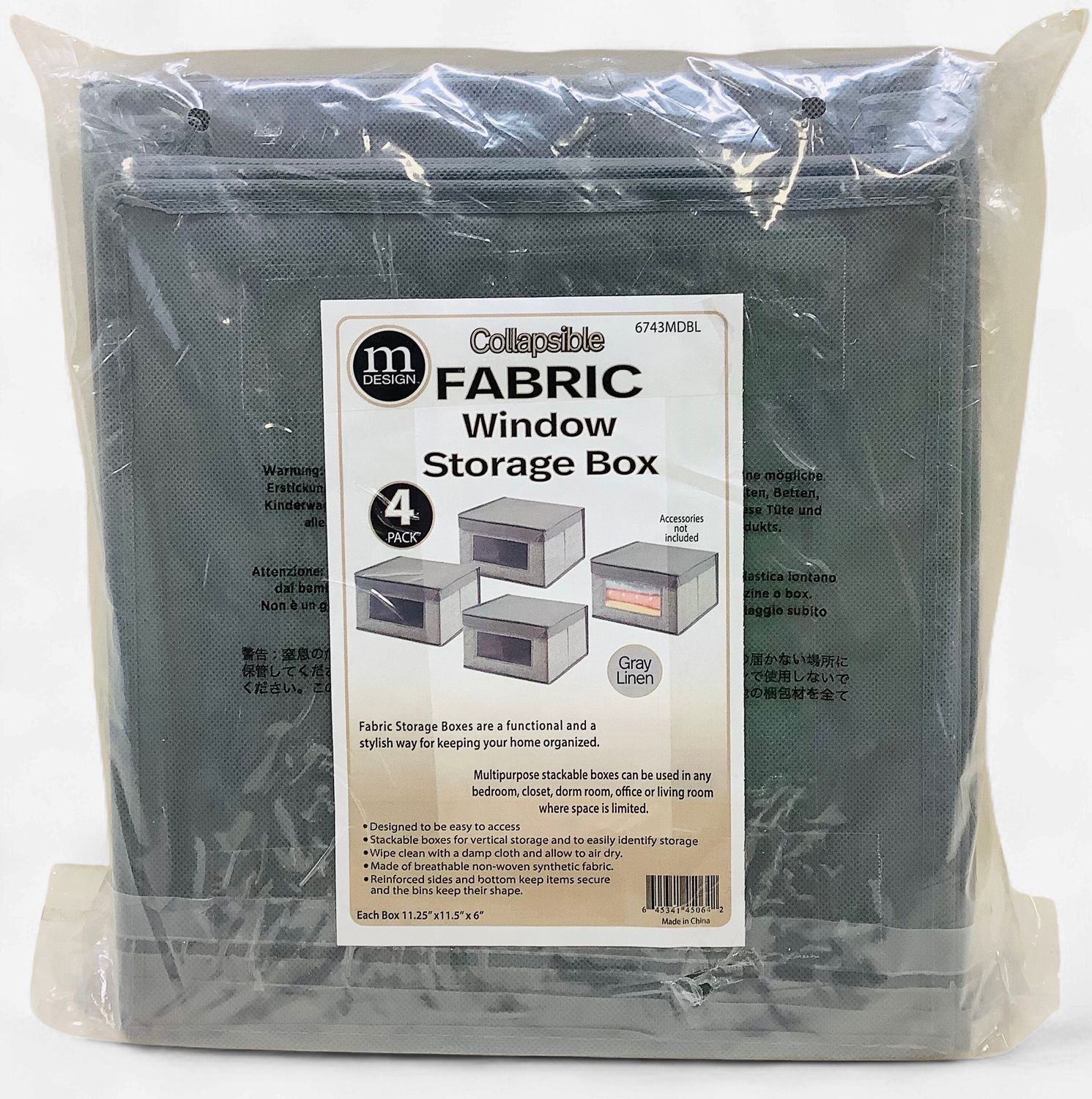 Mdesign Collapsible Fabric Window Storage Boxes in Gray Linen (4 Pack) - RS5695