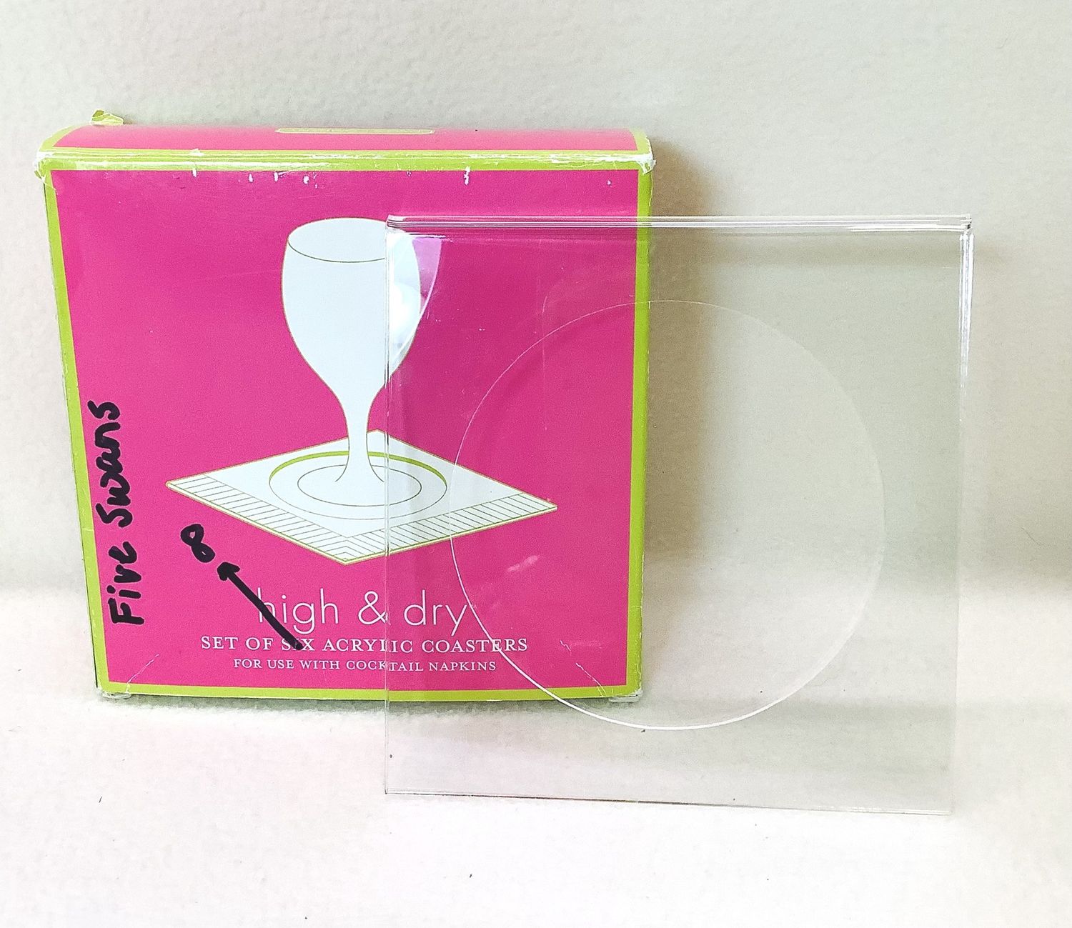 Twos Company High &amp; Dry 5" Square Clear Acrylic Coasters (Set of 8) - RS5710