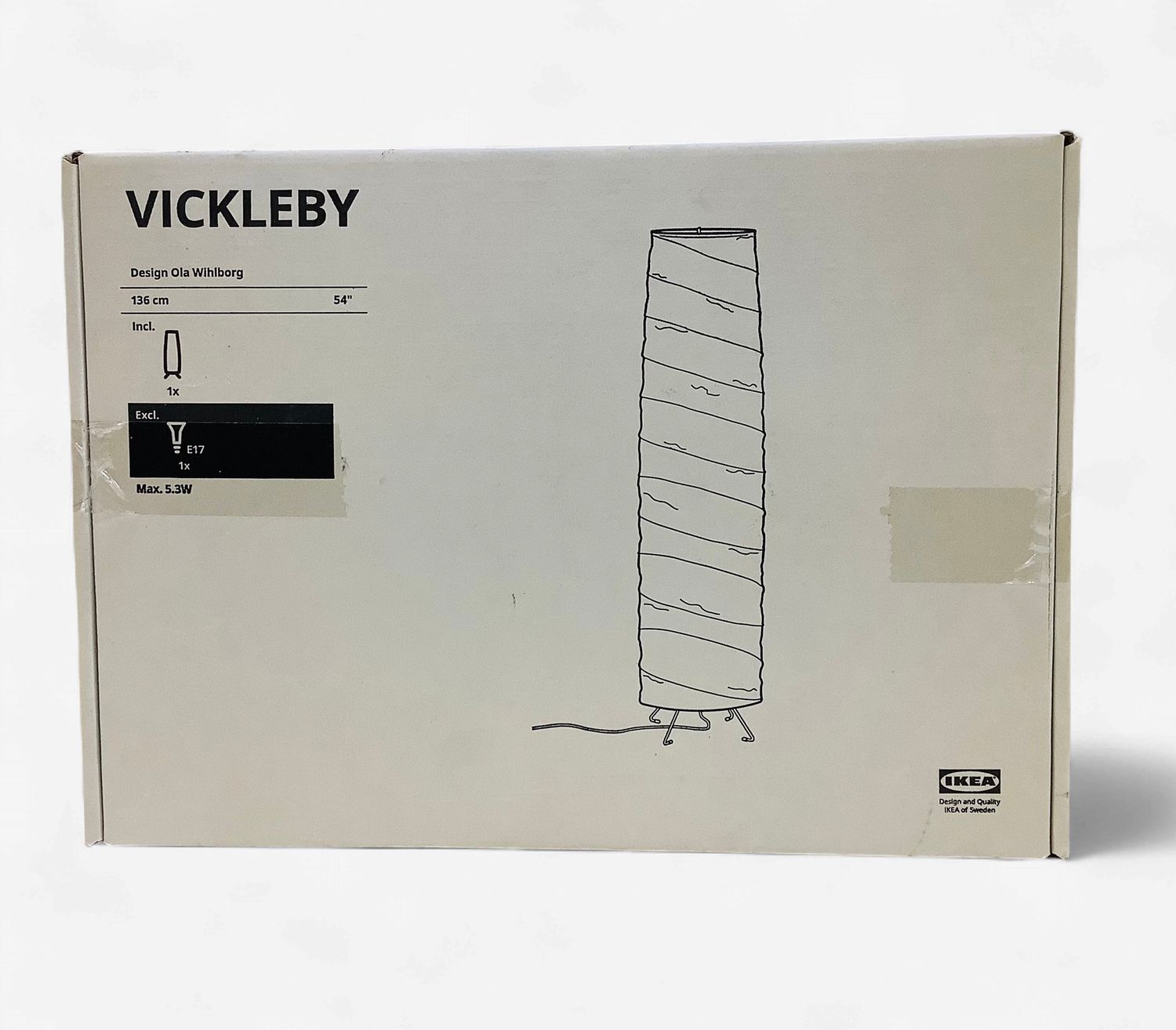 IKEA Vickleby 54" Floor Lamp, Handmade Rice Paper Shade, White - RS5742