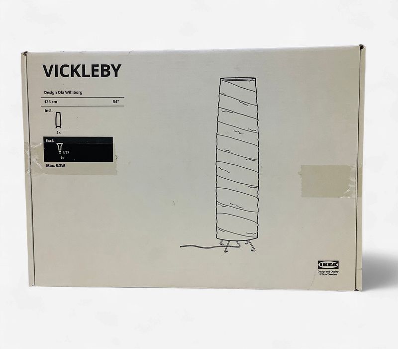 IKEA Vickleby 54" Floor Lamp, Handmade Rice Paper Shade, White - RS5742